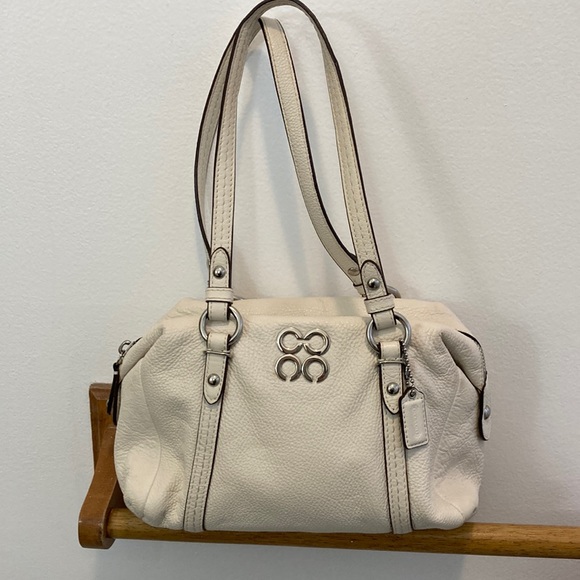 COACH Small Julia White Pebbled Leather 4C Logo Satchel - Picture 1 of 9